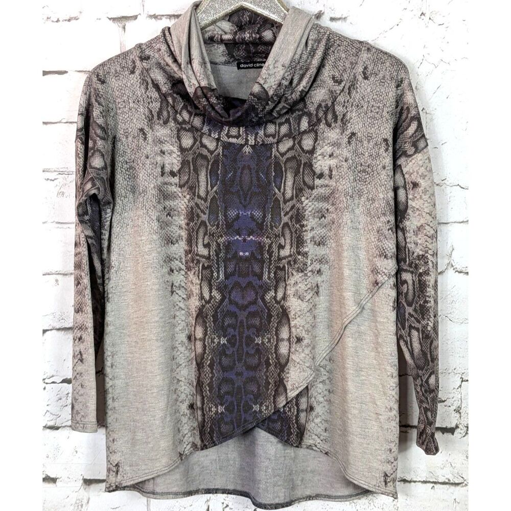DAVID CLINE Knit Turtleneck Reptile Print in Lapis Artwear Lagenlook USA Medium